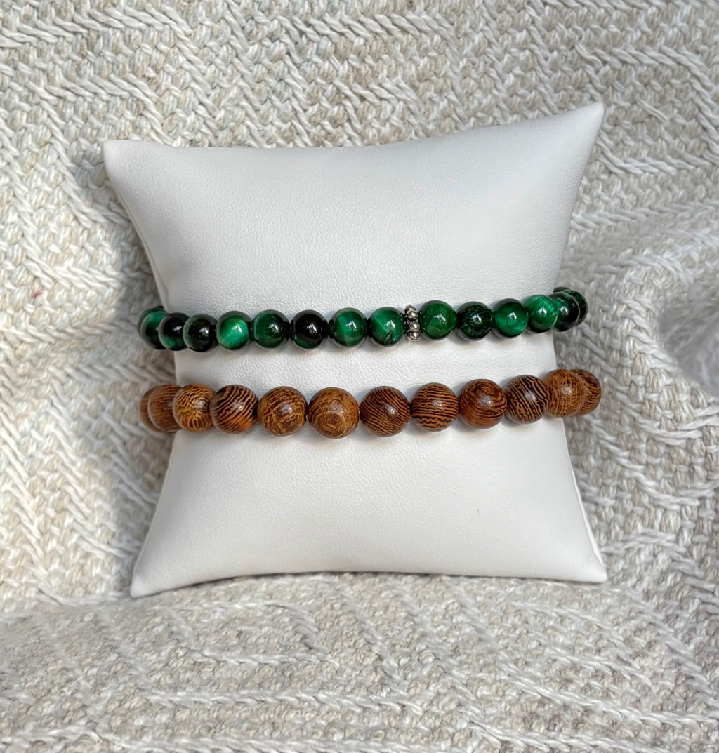 Driftwood and Green Seaweed - Coastal Therapy Beaded Bracelets